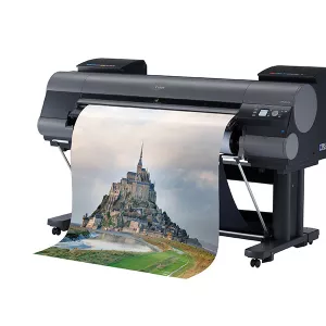 Canon iPF8400S side shot with media printing onto floor